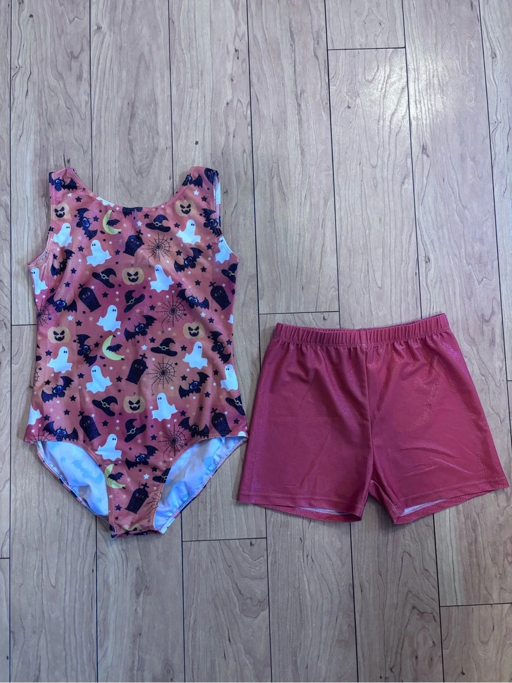 Girls Halloween leotard and short set